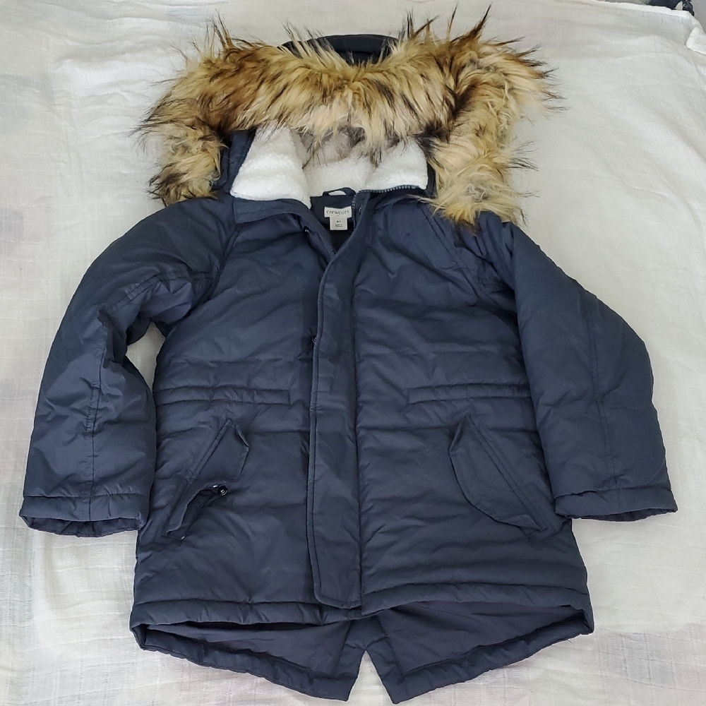 CrewCuts Gray Parka with Faux Fur Hood Size 6-7